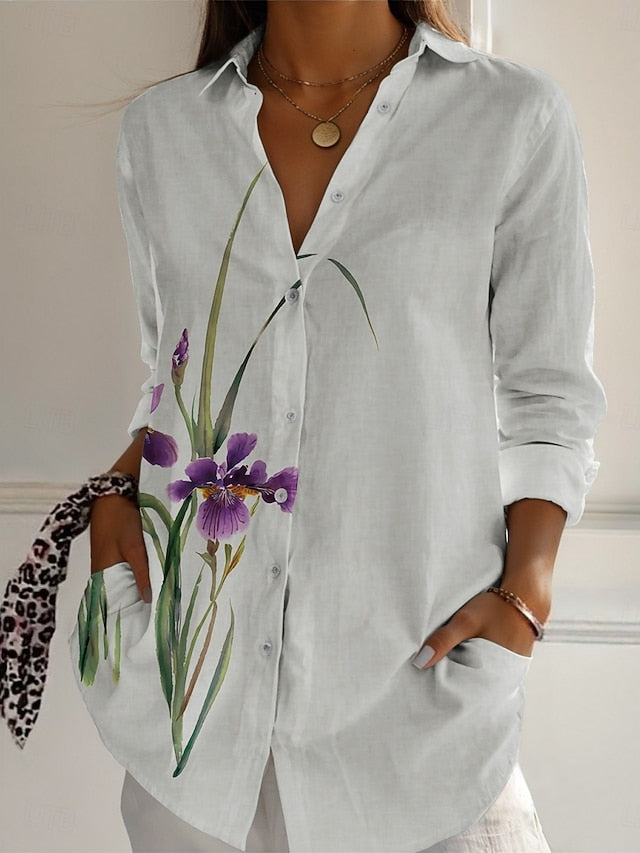 Women's Faux Cotton Linen Buttons Print Floral Active Daily