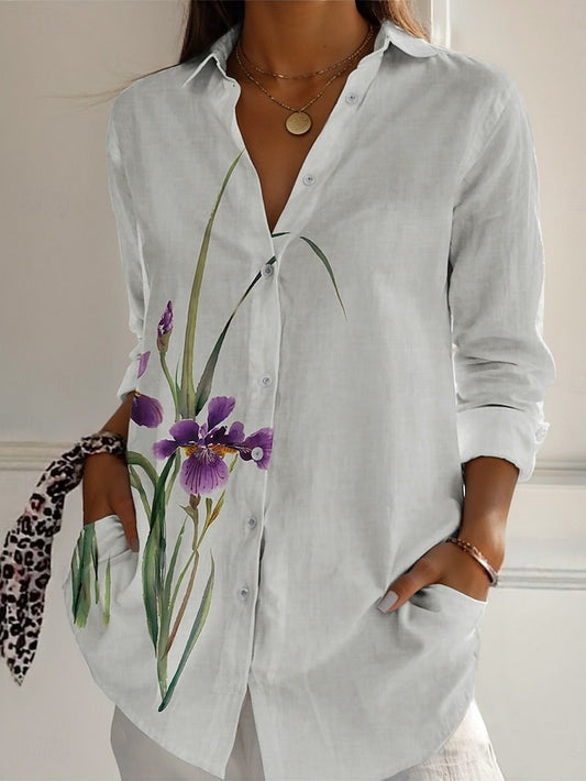 Women's Faux Cotton Linen Buttons Print Floral Active Daily