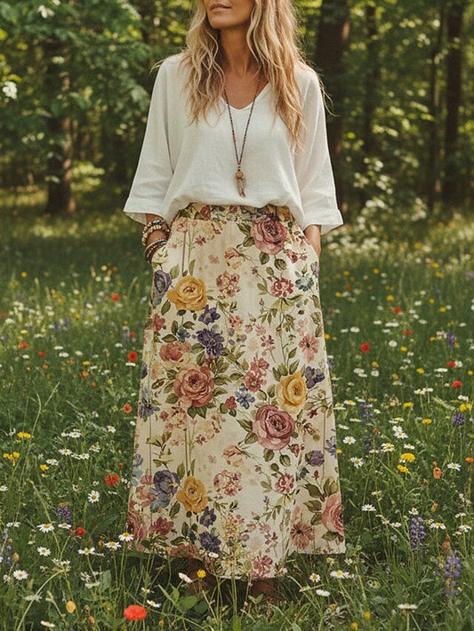 Women's Vacation Skirt Bohemia Vintage Casual Maxi Mid Rise