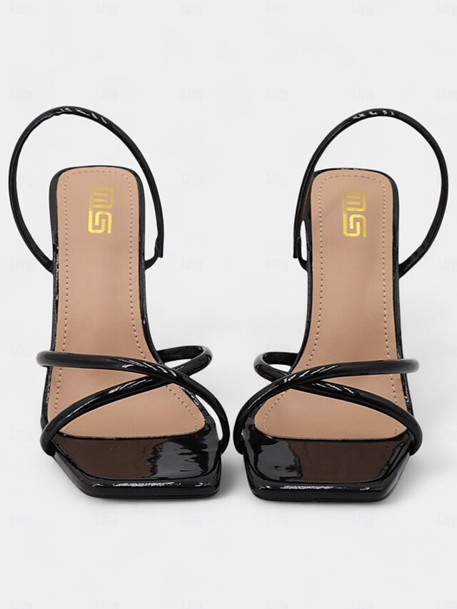 Beige Heeled Strappy Sandals Toe Design – with Square