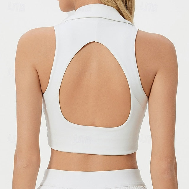 Women's Solid Colored Halter Tank Top Build-in Bra UV