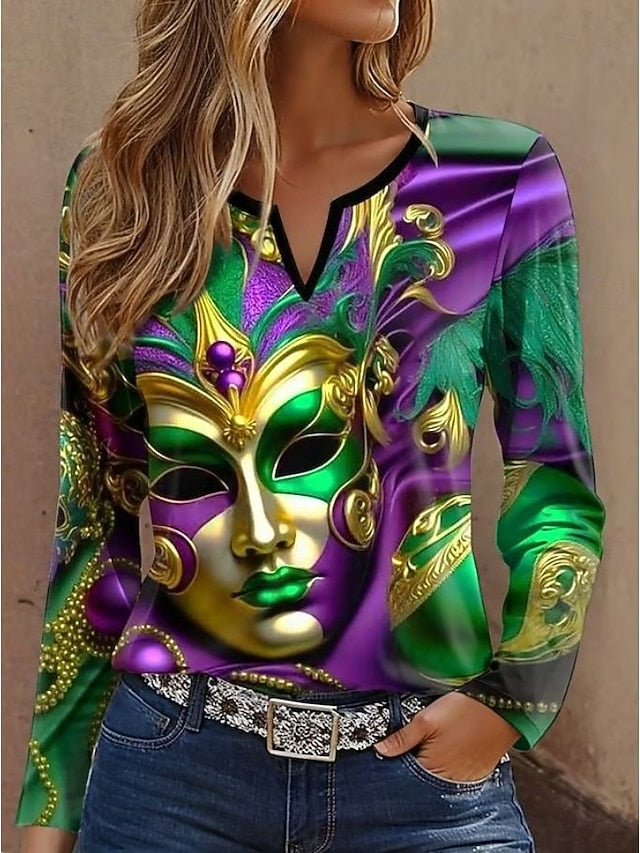 Carnival Mardi Gras Women's T Shirt Print Graphic Geometric