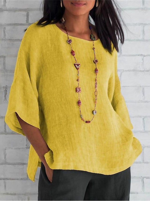 Women's Shirt Cotton Blend Blouse Solid Color Stylish