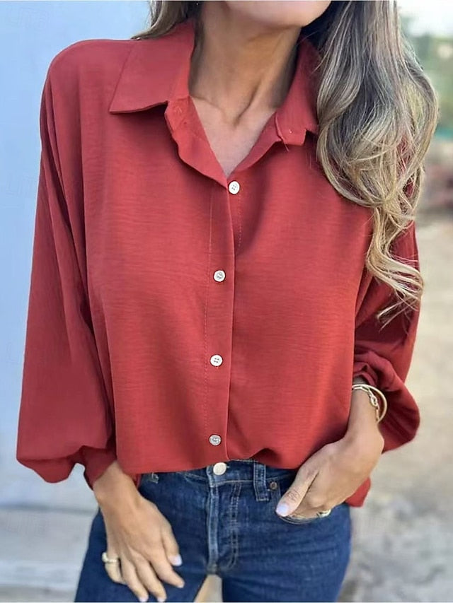 Women's Blouse Dressy Tops Ruched Patchwork Buttons Solid