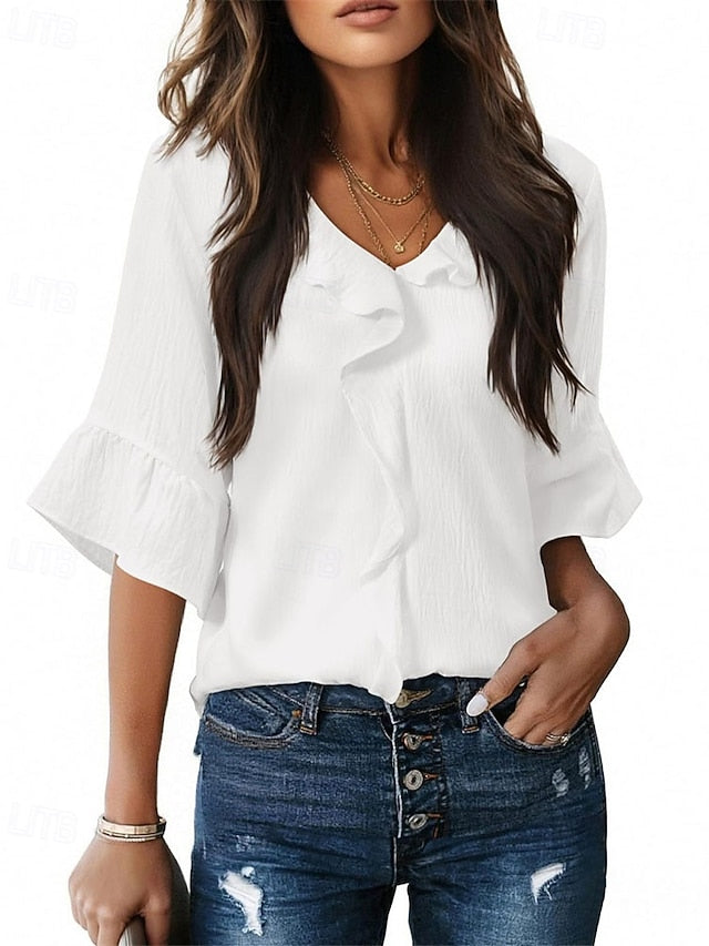 Women's Shirt Elegant Satin Top Blouse Ruched Ruffle
