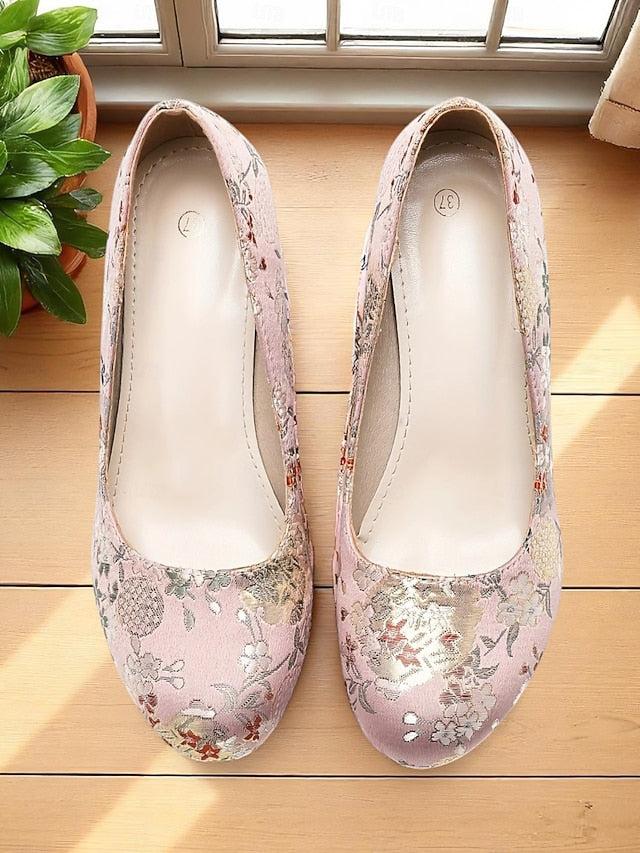 Platform Printed Block Floral Pumps - Heel Women's –