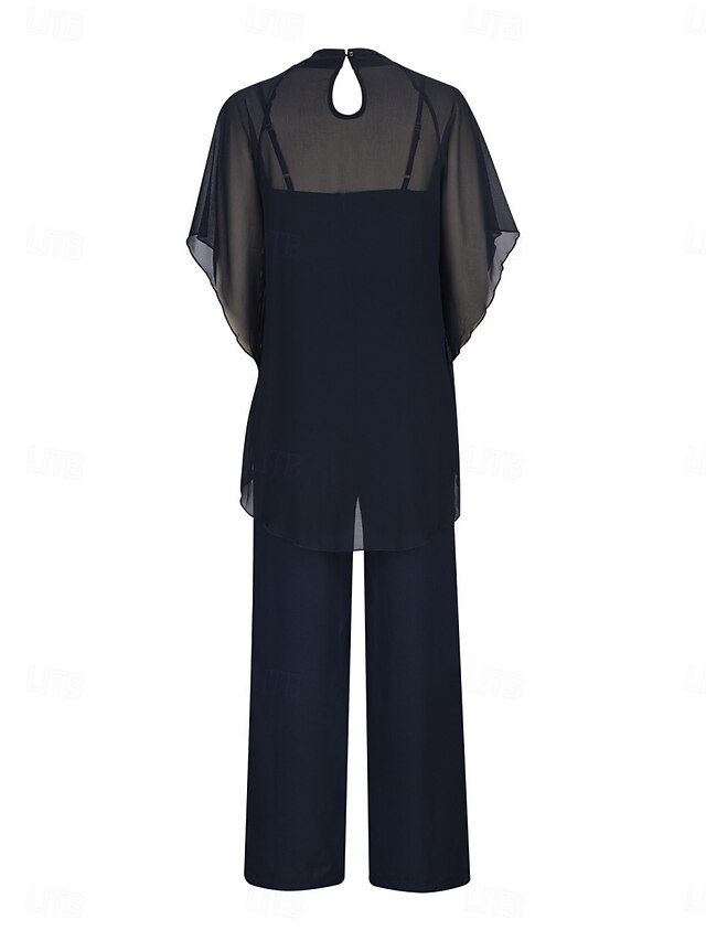 Women's Pants Sets 3/4 Length Sleeve Crew Neck Solid Color
