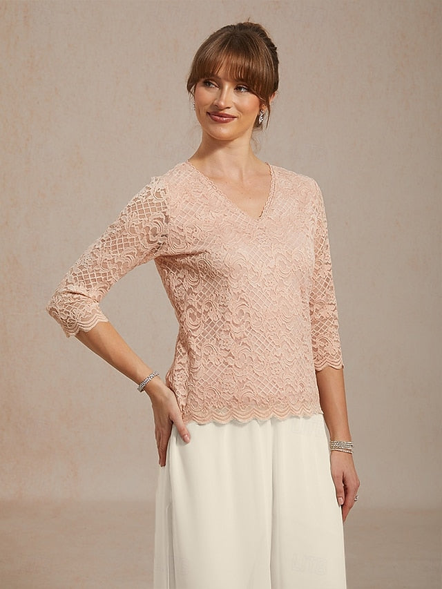 Women's Blouse Lace Tops Lace Floral Elegant 3/4 Length