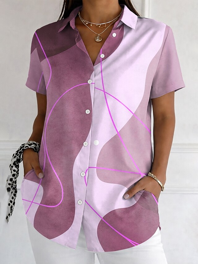 Women's Shirt Buttons Print Graphic Geometric Vintage