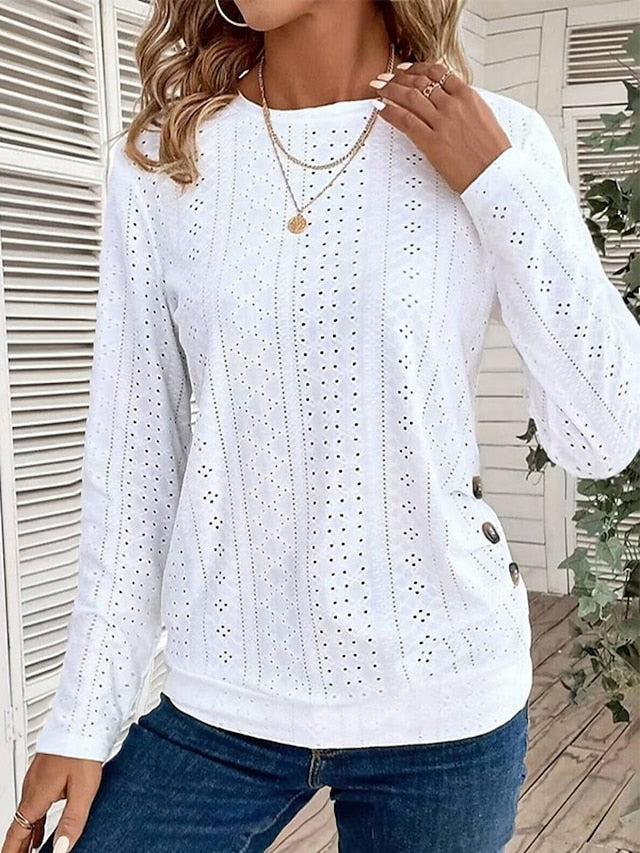 Women's Pointelle Shirt Eyelet Top T Shirt Eyelet Plain
