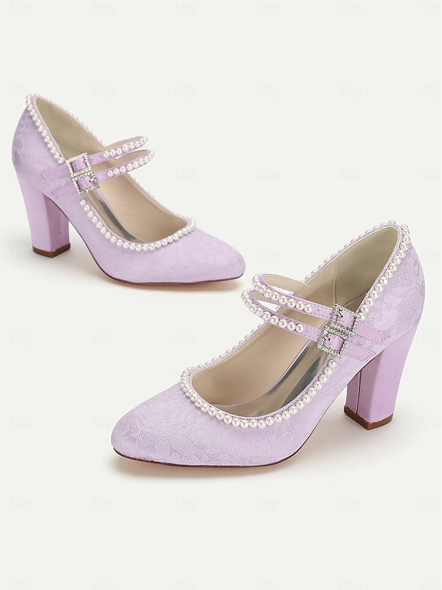 Pearl Lace Heels Women's Embellished - Jane Mary Purple