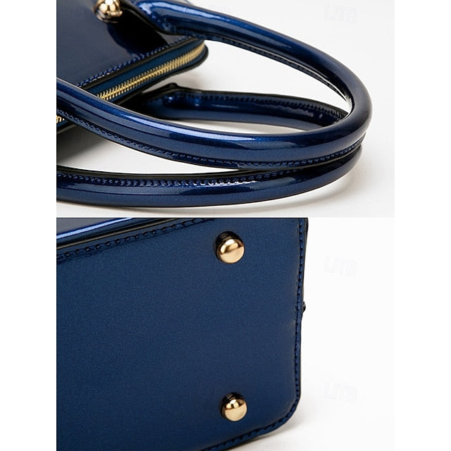 Elegant Leather Women's Tote Shiny Patent Green - Bag