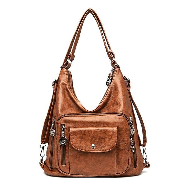 Vintage-Style Faux Leather Hobo Women's - Brown Bag