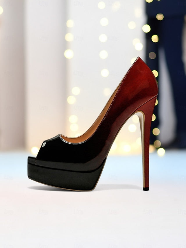 Platform Women's Toe Patent Heels Leather Peep High Black