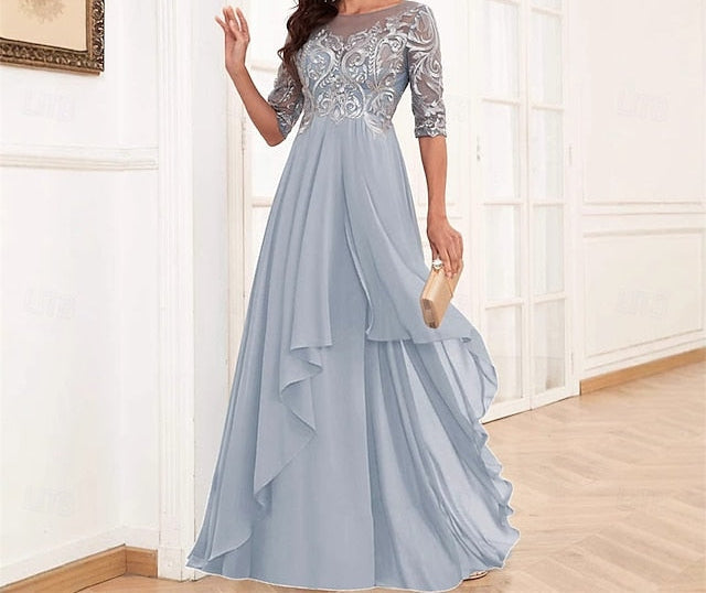 Crew Dress Mother Neck Elegant Floor the of Bride Simple