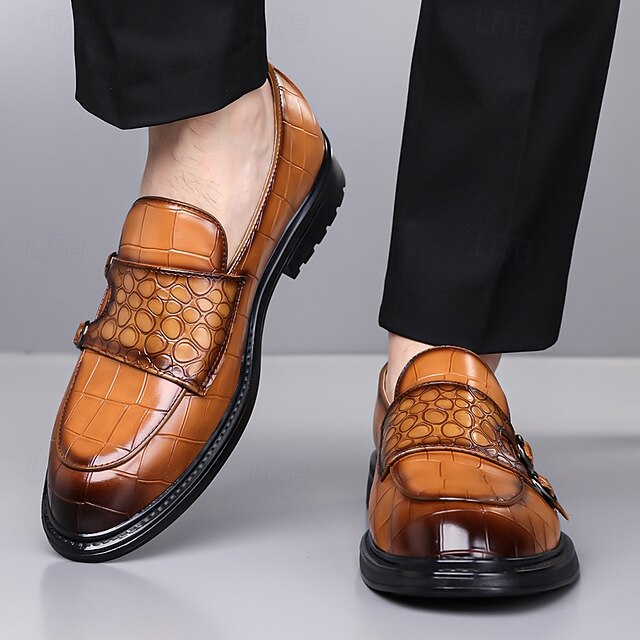 Leather Crocodile Faux with Brown Loafers Pattern Men's –