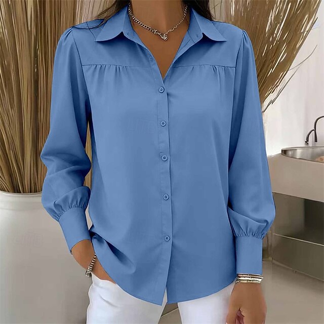 Women's Shirt Blouse Dressy Tops Ruched Patchwork Buttons
