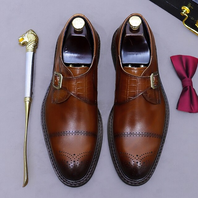 Genuine Leather Strap Men's Shoes- Black First Monk