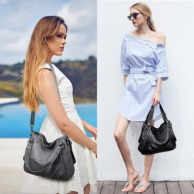 Burgundy Large Faux Shoulder – Women's Leather Bag