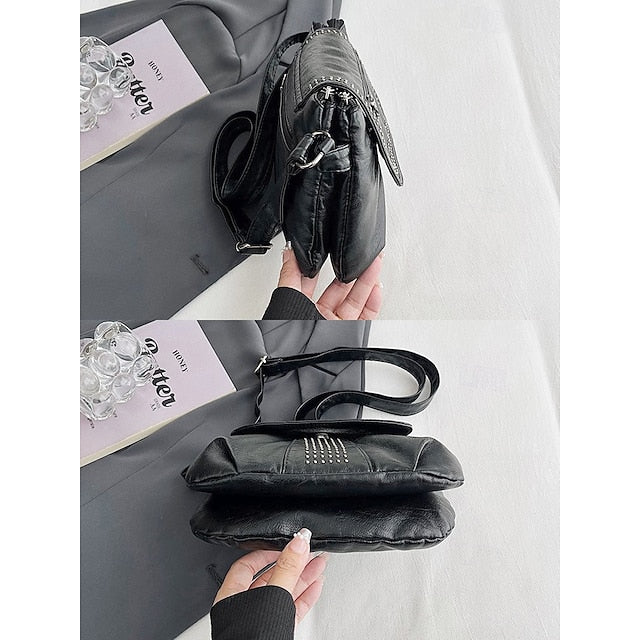 with Brown Studded Bag Leather Crossbody Faux Women's