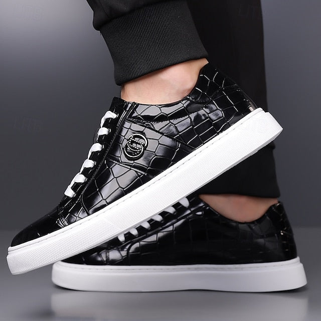 with Men's Pattern Faux Burgundy Sneakers Leather Crocodile