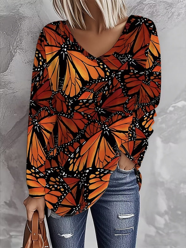 Women's T Shirt Print Graphic Butterfly Vintage Stylish