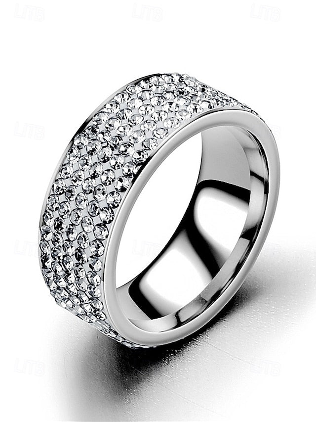 Full Wide Rhinestone Band with Men's Rings Pave