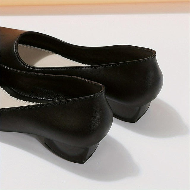 Classic Black Pumps Round Low Toe Women's – Heel Slip-On