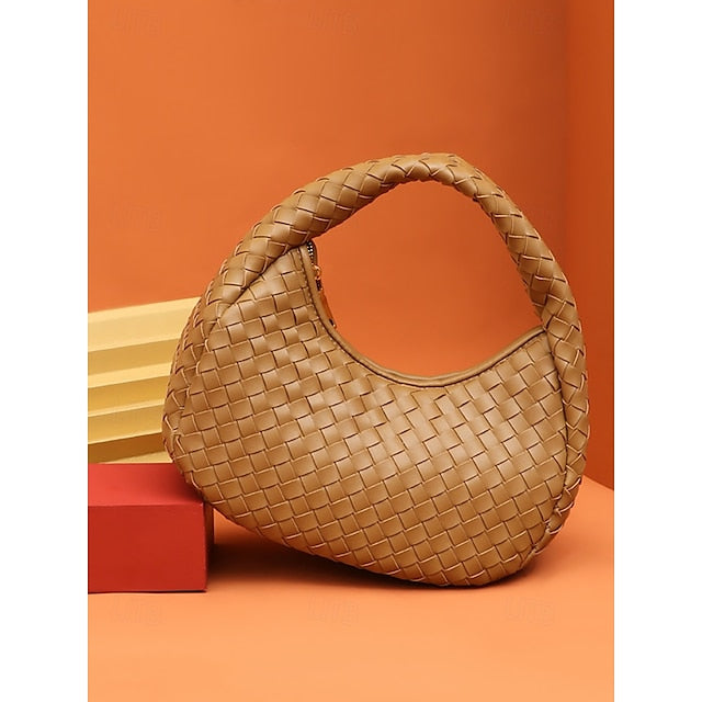 Women's Hobo Ivory Leather – Elegant Round Bag Woven Chic