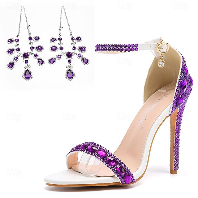 Heels Green Matching Women's Ankle Stiletto Rhinestone with