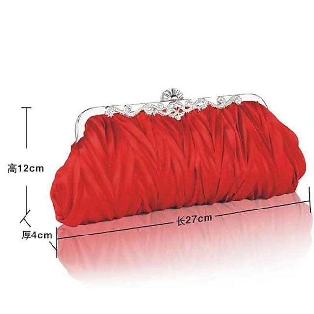 Women's Pleated White Elegant Evening Satin Clutch –