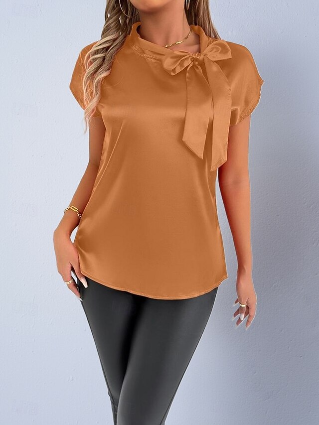 Women's Shirt Satin Shirt Casual Shirt Bow Plain Stylish