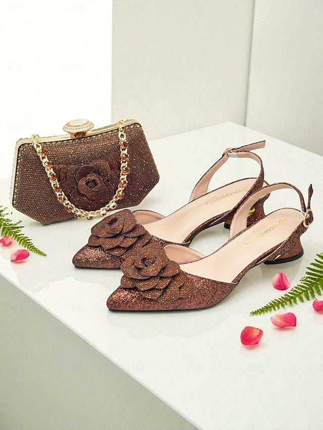 Evening Glitter Heels Clutch Matching and Slingback Women's