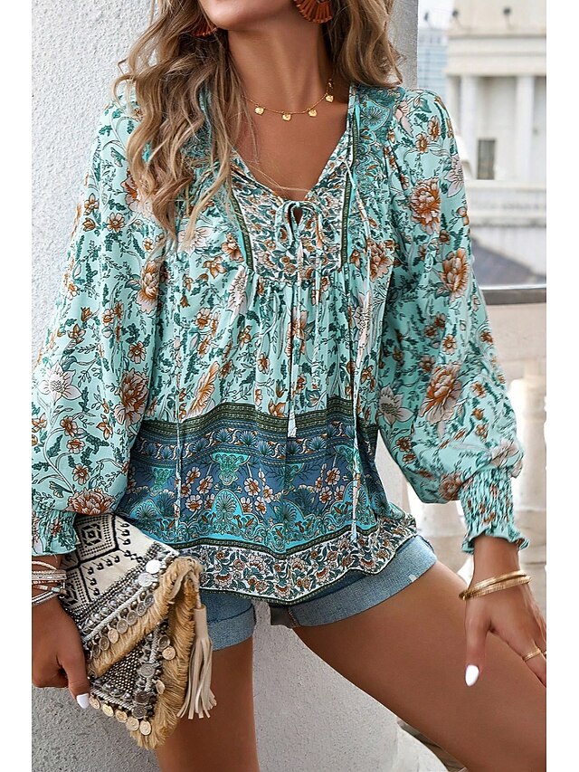 Women's Shirt Blouse Print Flower Daily Stylish Casual Long