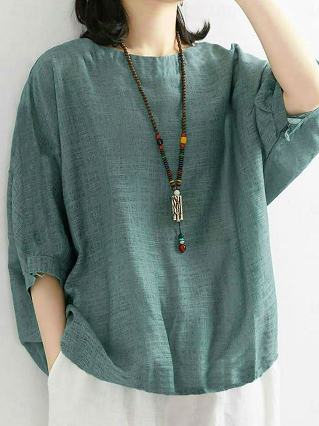 Women's Shirt Solid Color Stylish Casual 3/4 Length Sleeve