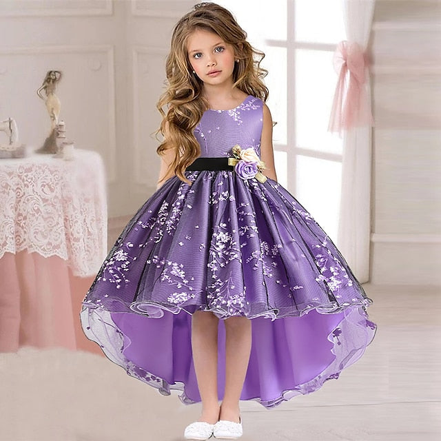 Colored Dress Solid Girls' Wedding Sleeveless Kids Floral
