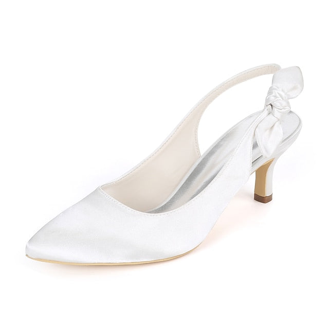 White Toe - Pointed Bow Tie for with Women Heels Slingback