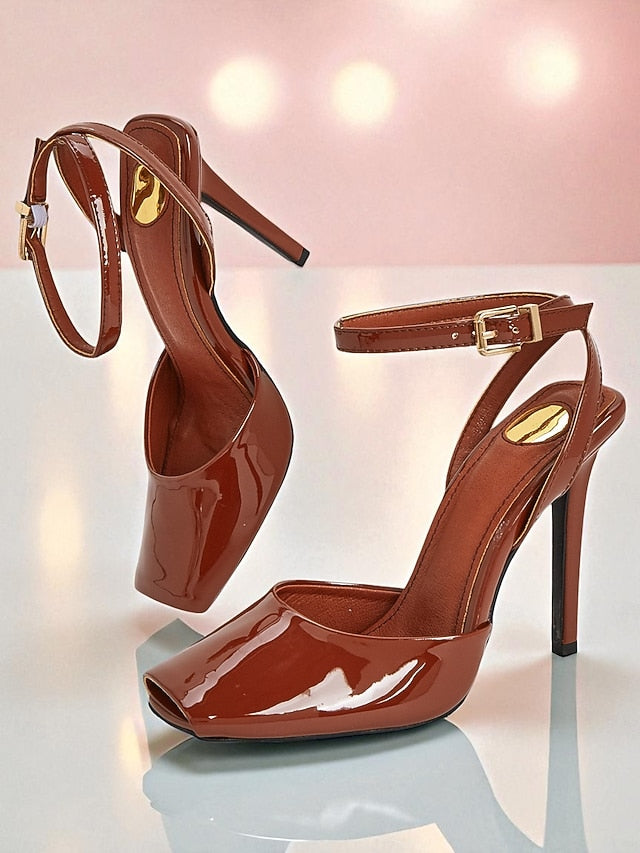 High Leather Dark Peep Women's Green Toe Heels Patent -