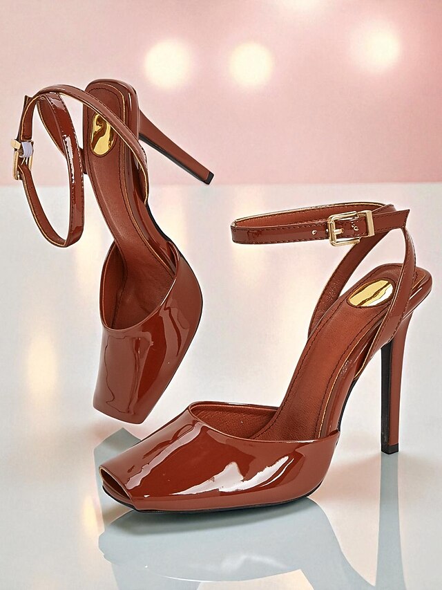 Heels Green - Dark Peep Patent High Toe Leather Women's