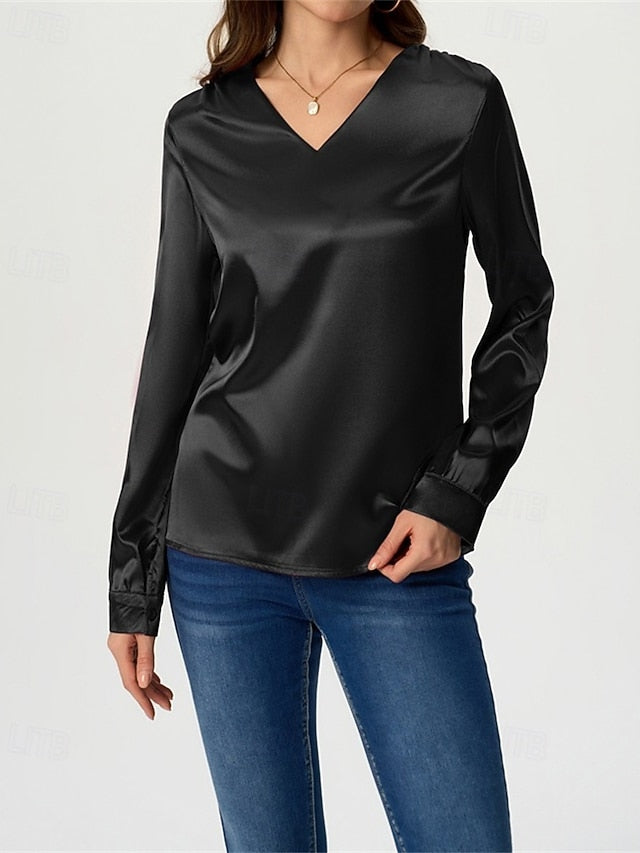 Women's Shirt Elegant Dressy Satin Top Solid Color Stylish