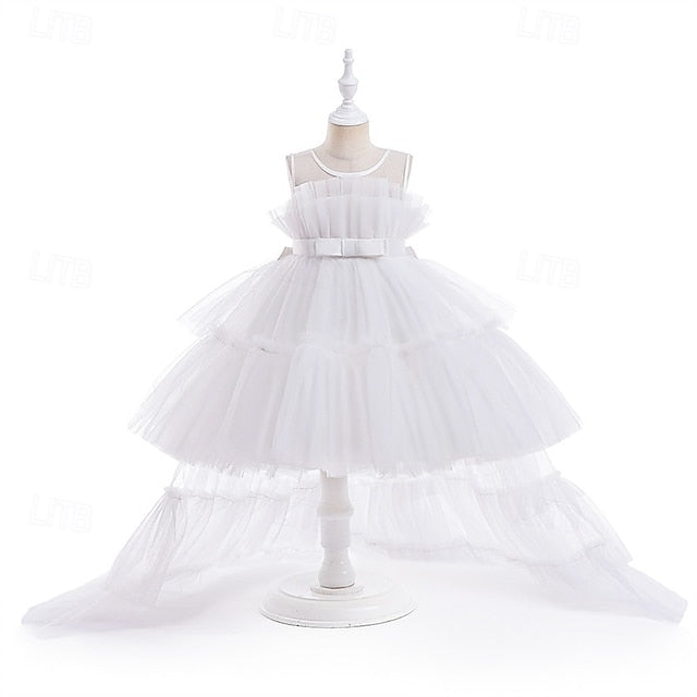 Sleeveless Party Kids Performance Solid Girls' Dress Color