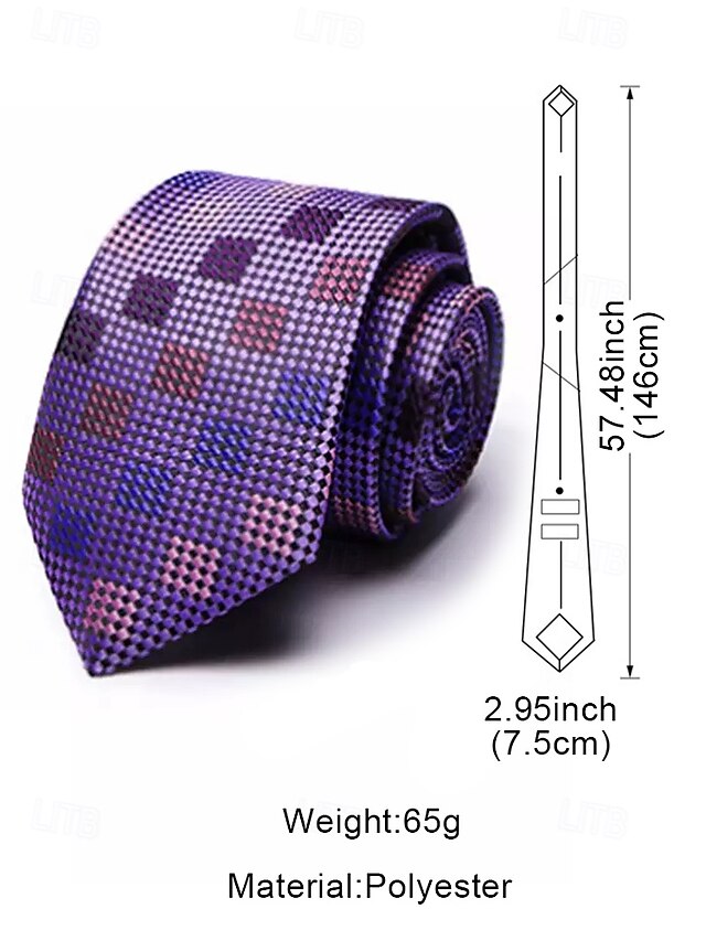 Set Men's – Checkered Purple Square and Silk Tie Pocket