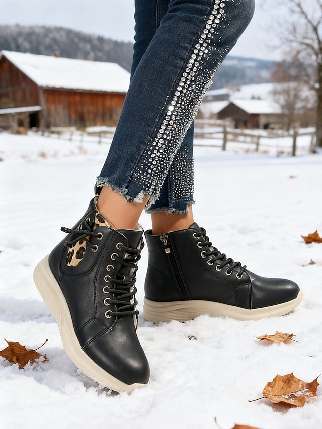 Women's Light Brown High-Top Sneaker Boots with Leopard