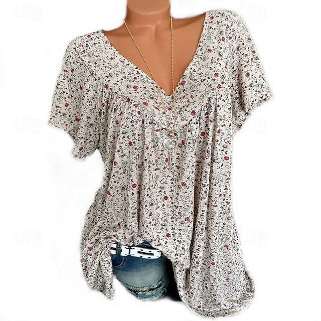 Women's Shirt Blouse Stylish Modern Floral Print Short