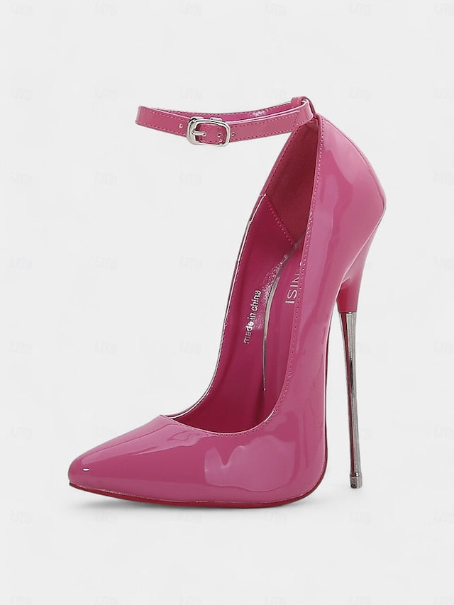 Stiletto Red Ankle Heels Strap Patent with Women's Leather