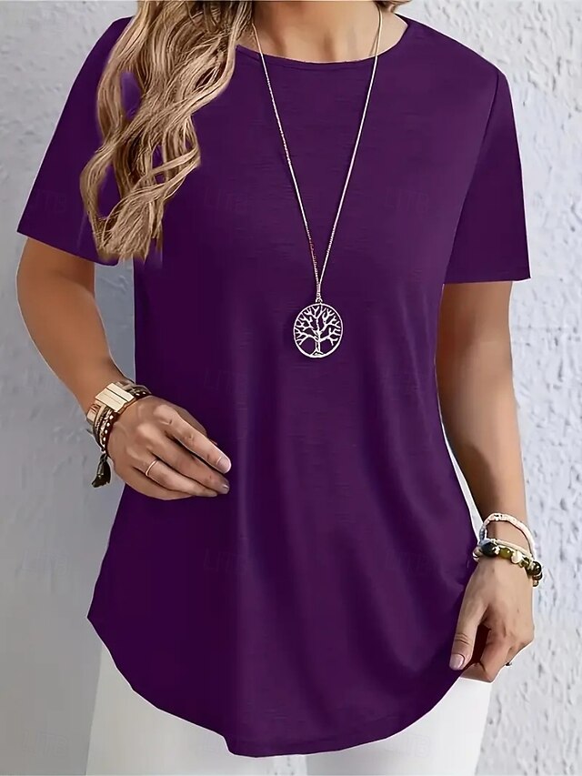 Women's T Shirt Tee Top Solid Color Elegant Fashion Classic