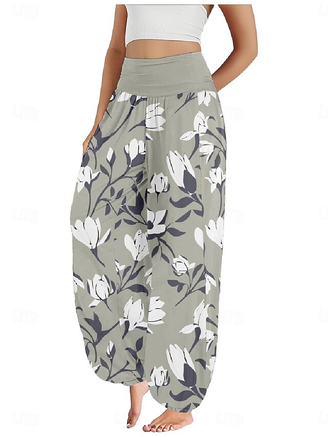 Women's Faux Cotton Linen Wide Leg Pants Trousers Ethnic