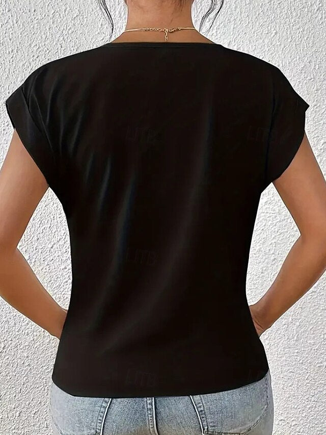 Women's T Shirt Solid Color Classic Casual Short Sleeve V