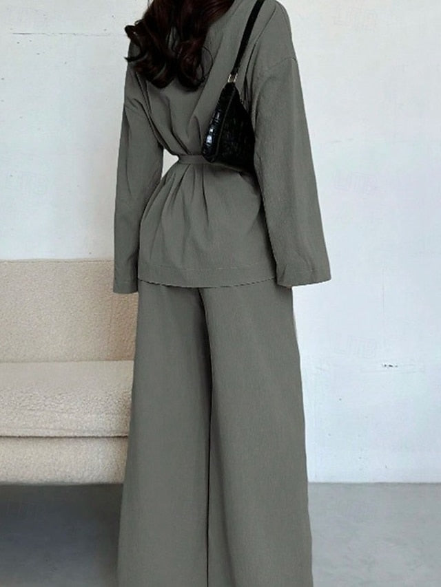 Women's Pants Sets Bolero Top Long Sleeve V Neck Plain