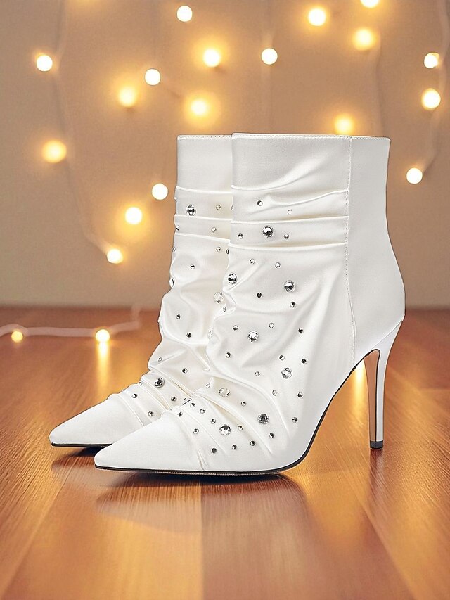 with White Boots Women's Rhinestone Ankle Satin